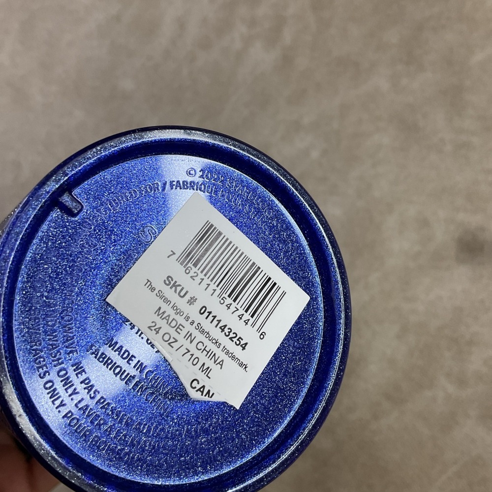 Starbucks Venti Cold Cup Tumbler 24 oz Blue Glitter Grid Textured Siren Logo - Picture 2 of 9